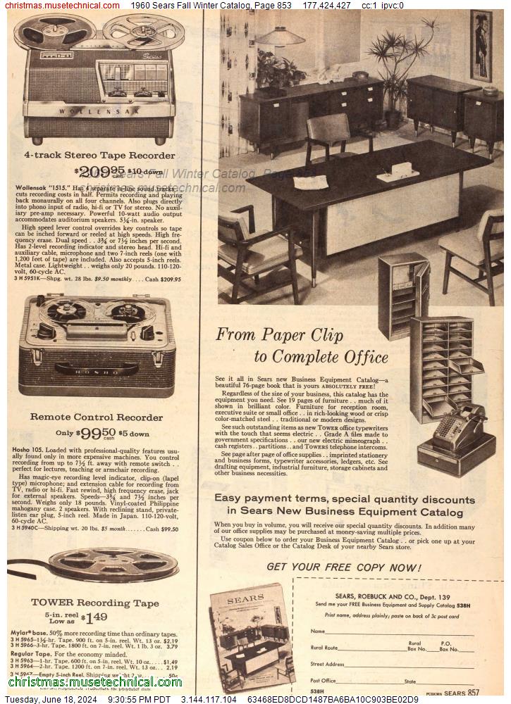 1960 Sears Fall Winter Catalog, Page 853