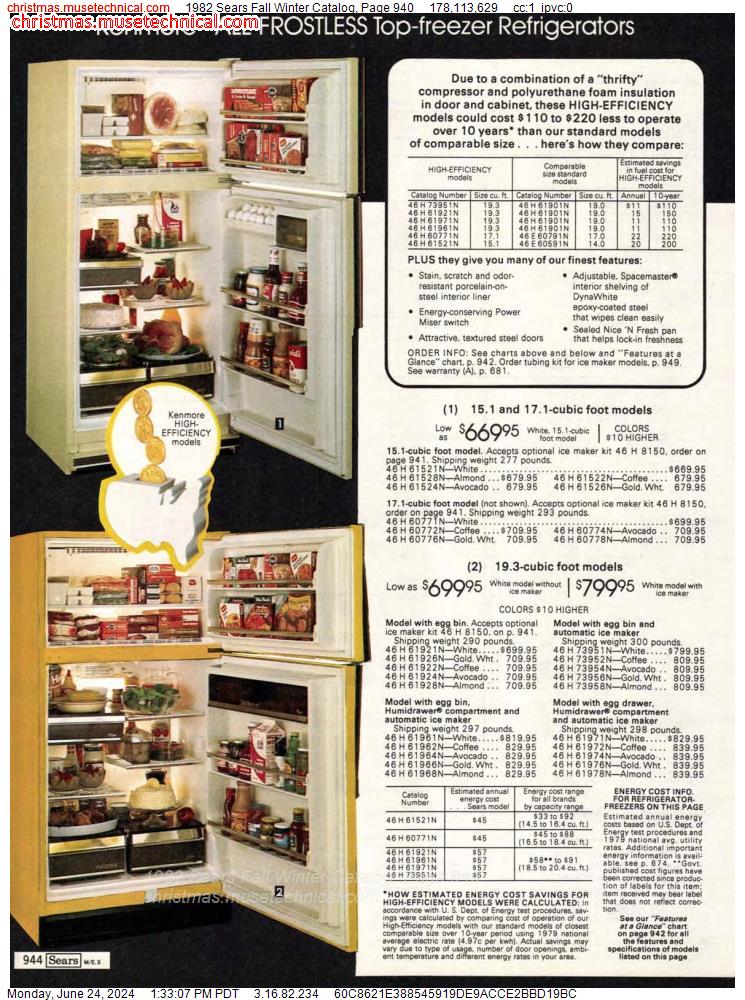 1982 Sears Fall Winter Catalog, Page 940
