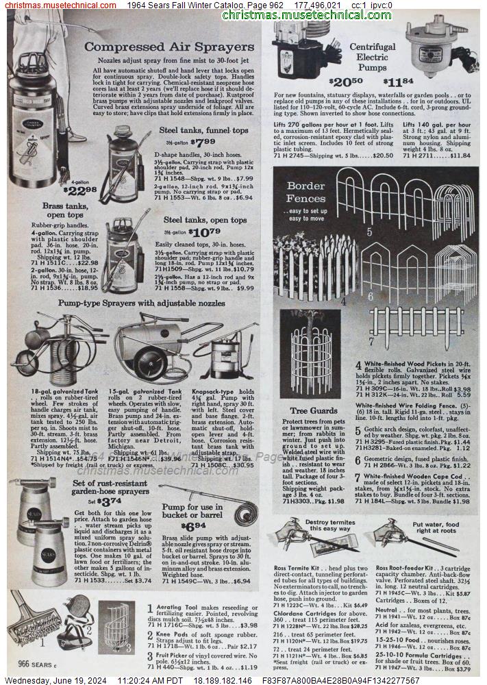 1964 Sears Fall Winter Catalog, Page 962