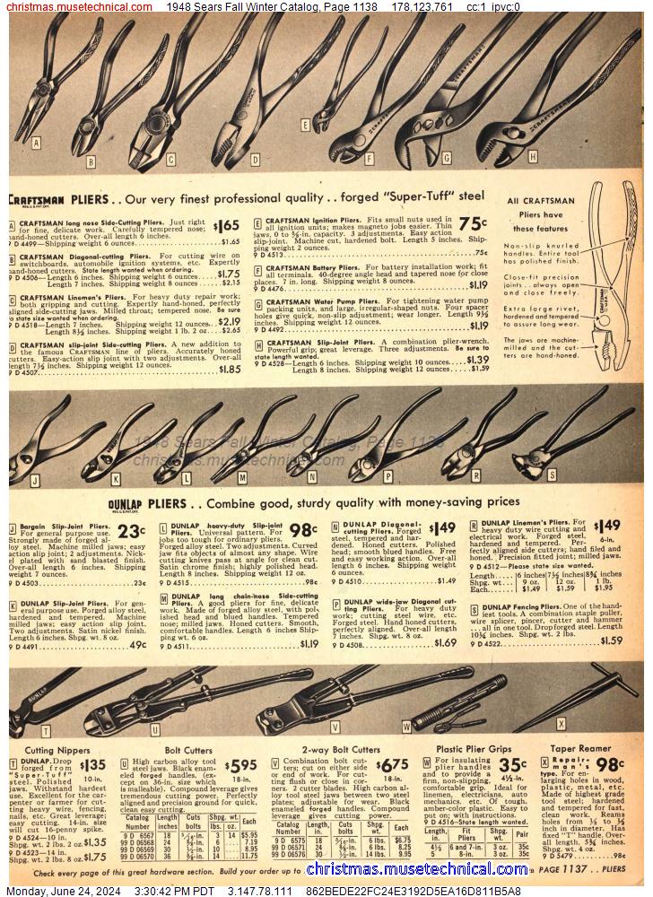 1948 Sears Fall Winter Catalog, Page 1138