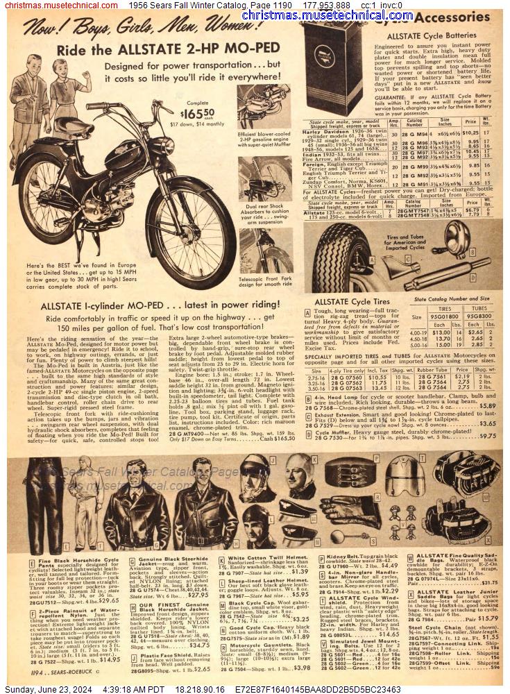 1956 Sears Fall Winter Catalog, Page 1190