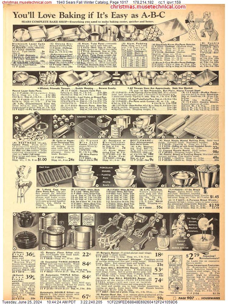 1940 Sears Fall Winter Catalog, Page 1017