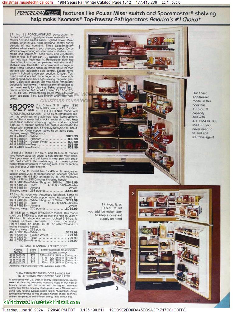 1984 Sears Fall Winter Catalog, Page 1012