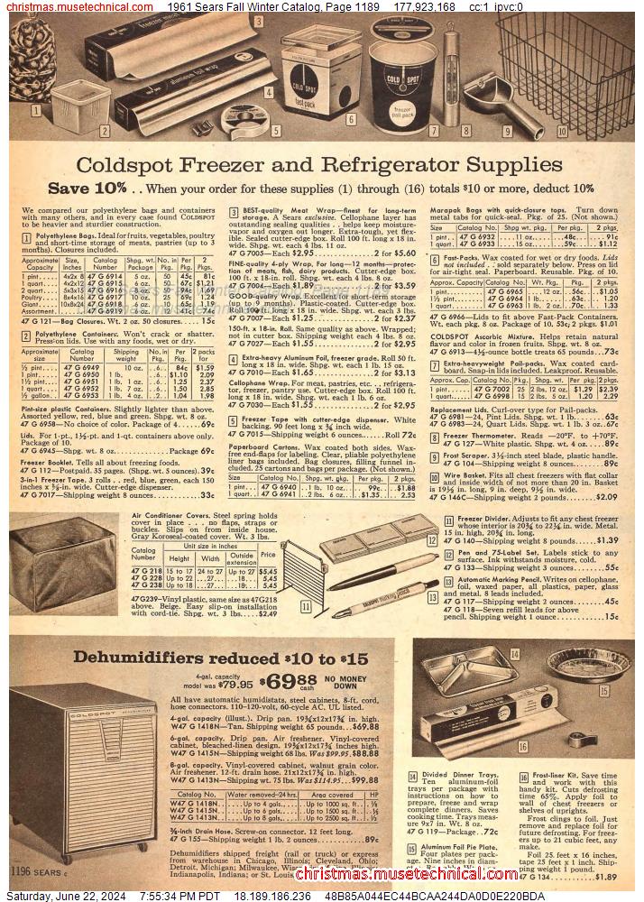 1961 Sears Fall Winter Catalog, Page 1189