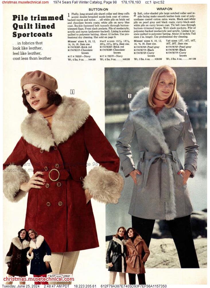1974 Sears Fall Winter Catalog, Page 98