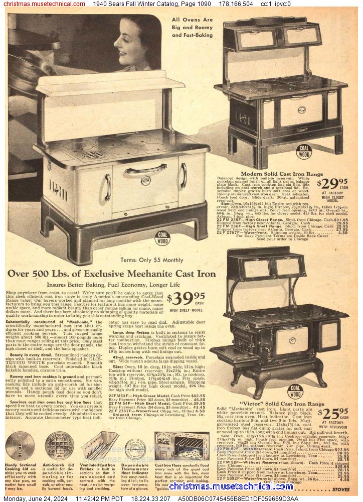 1940 Sears Fall Winter Catalog, Page 1090