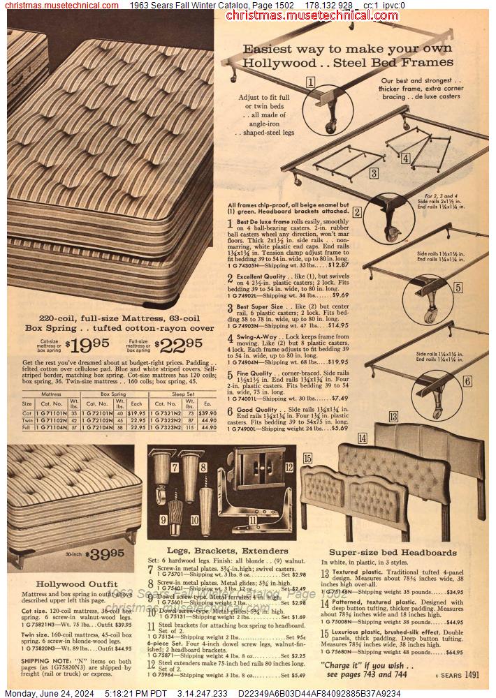 1963 Sears Fall Winter Catalog, Page 1502