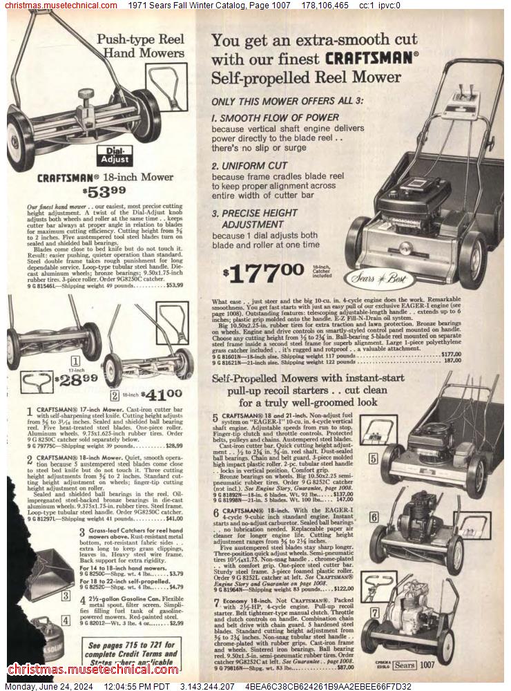 1971 Sears Fall Winter Catalog, Page 1007