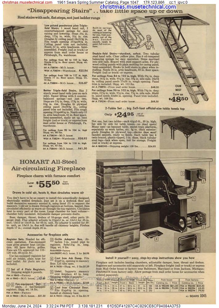1961 Sears Spring Summer Catalog, Page 1047