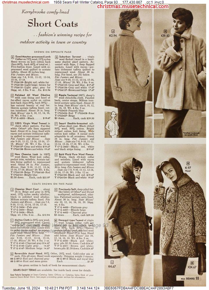 1958 Sears Fall Winter Catalog, Page 93