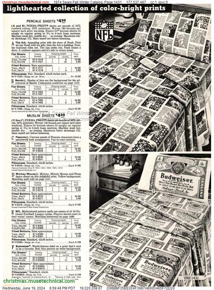 1974 Sears Fall Winter Catalog, Page 1431