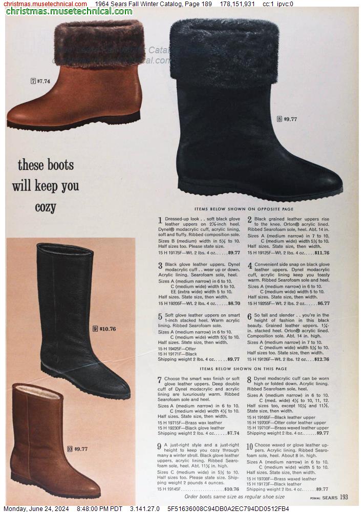 1964 Sears Fall Winter Catalog, Page 189