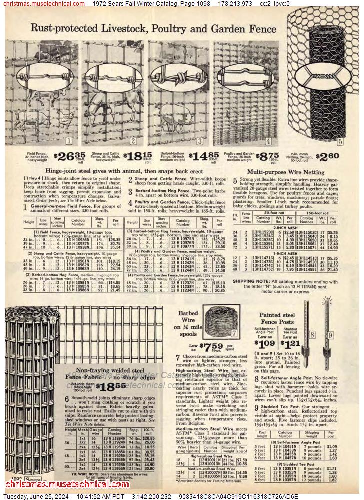 1972 Sears Fall Winter Catalog, Page 1098