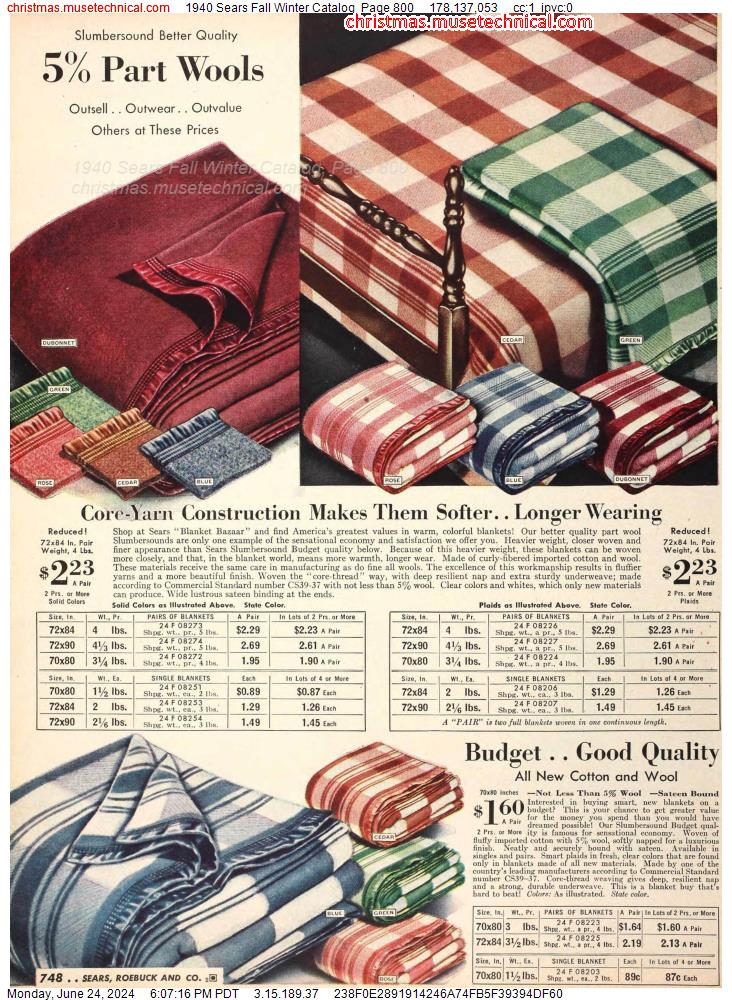 1940 Sears Fall Winter Catalog, Page 800