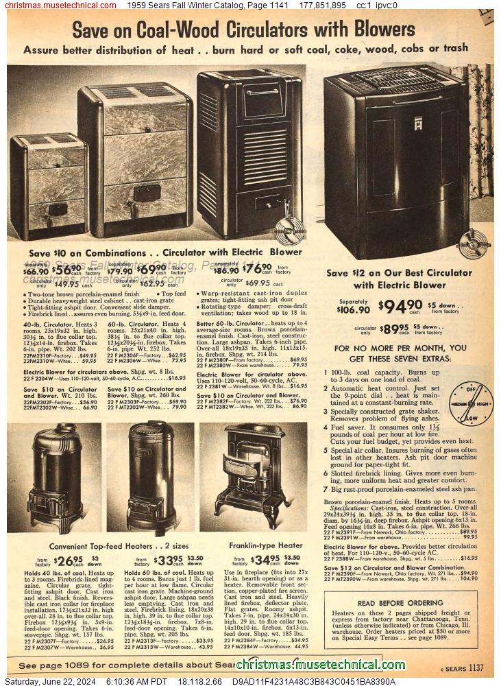 1959 Sears Fall Winter Catalog, Page 1141