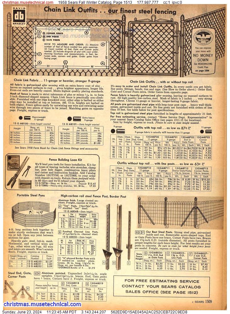 1958 Sears Fall Winter Catalog, Page 1513