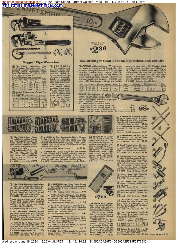 1962 Sears Spring Summer Catalog, Page 919