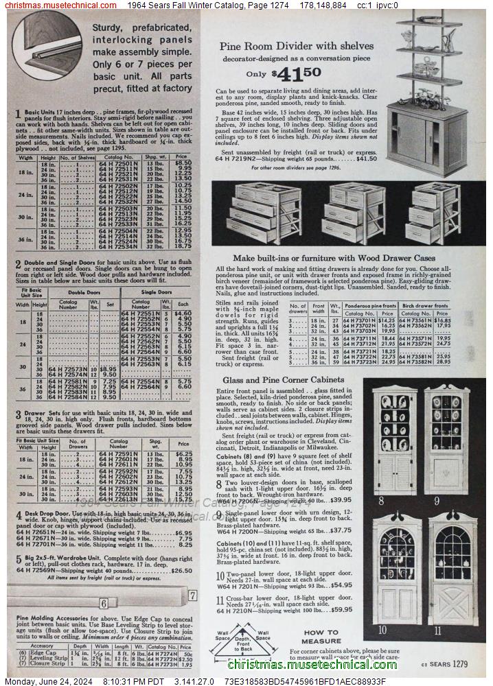 1964 Sears Fall Winter Catalog, Page 1274