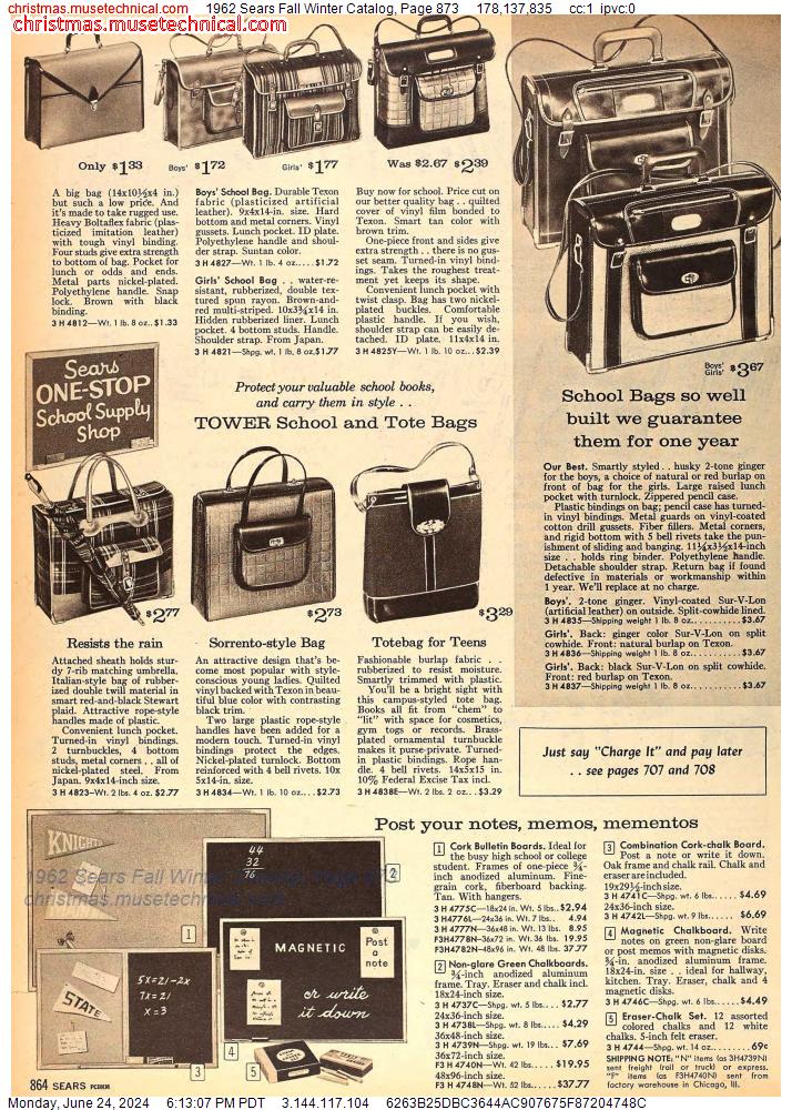 1962 Sears Fall Winter Catalog, Page 873
