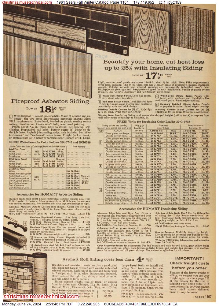 1961 Sears Fall Winter Catalog, Page 1104