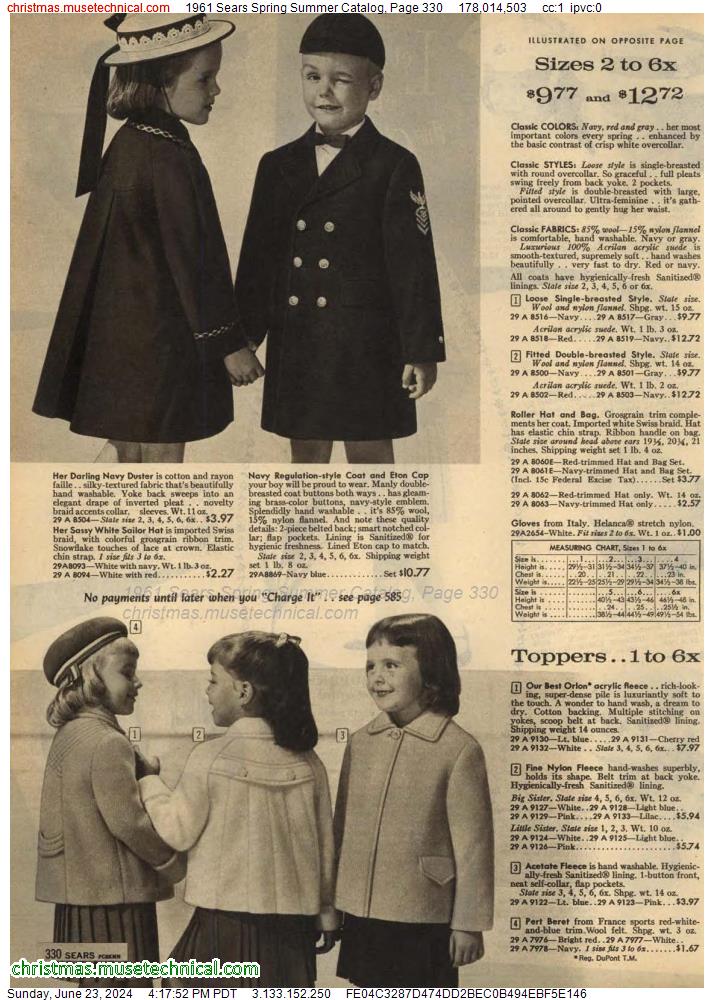 1961 Sears Spring Summer Catalog, Page 330