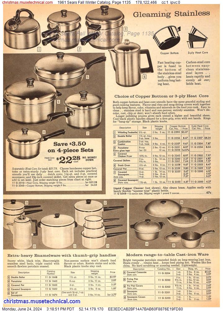 1961 Sears Fall Winter Catalog, Page 1135
