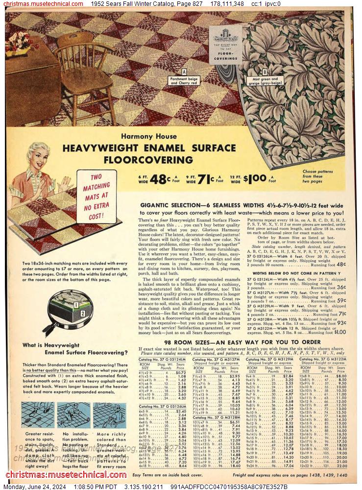 1952 Sears Fall Winter Catalog, Page 827