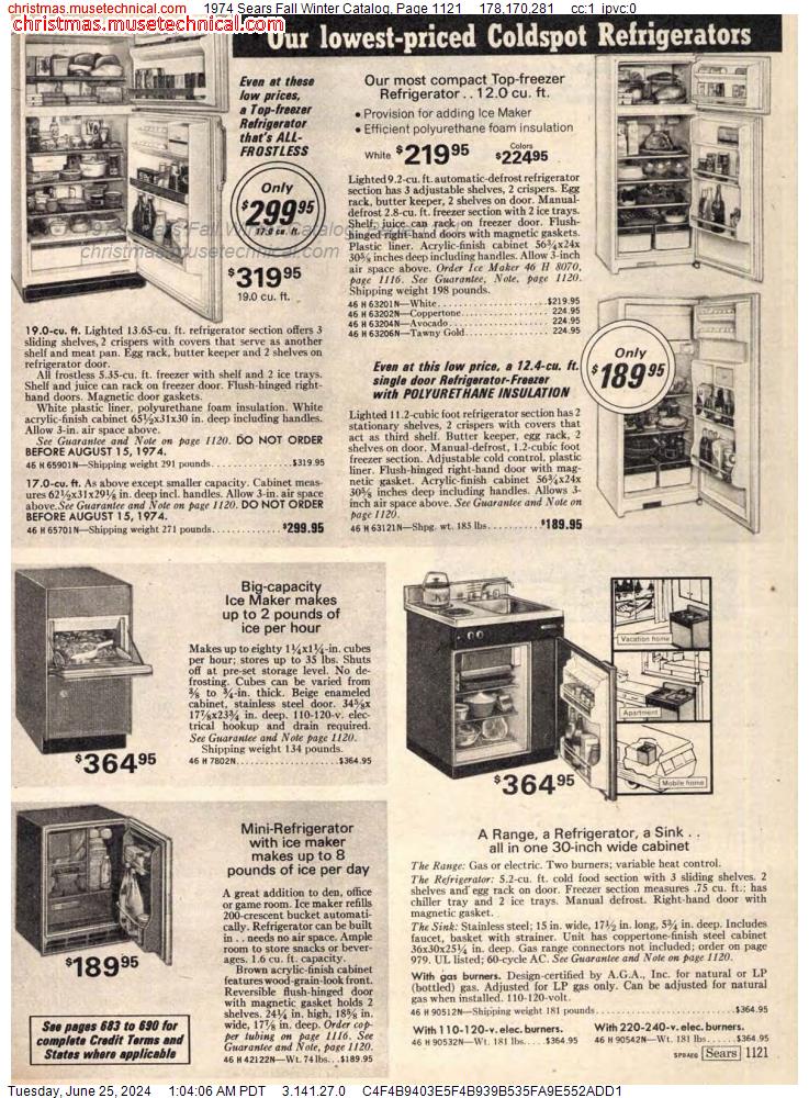 1974 Sears Fall Winter Catalog, Page 1121