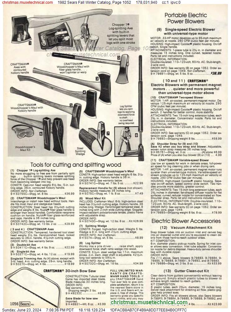 1982 Sears Fall Winter Catalog, Page 1052