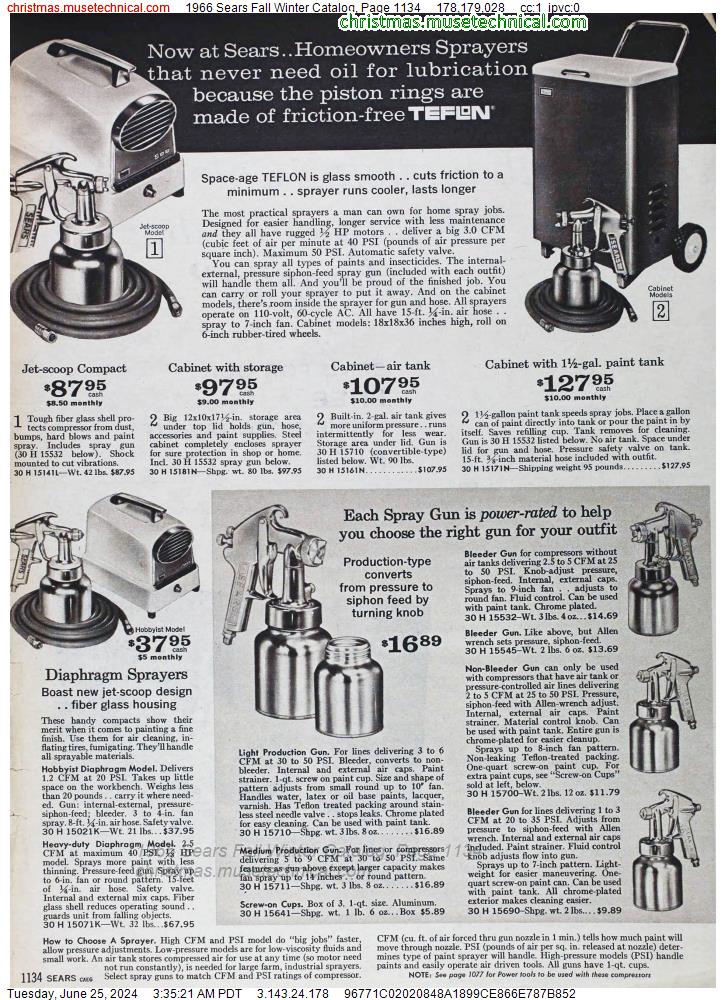 1966 Sears Fall Winter Catalog, Page 1134