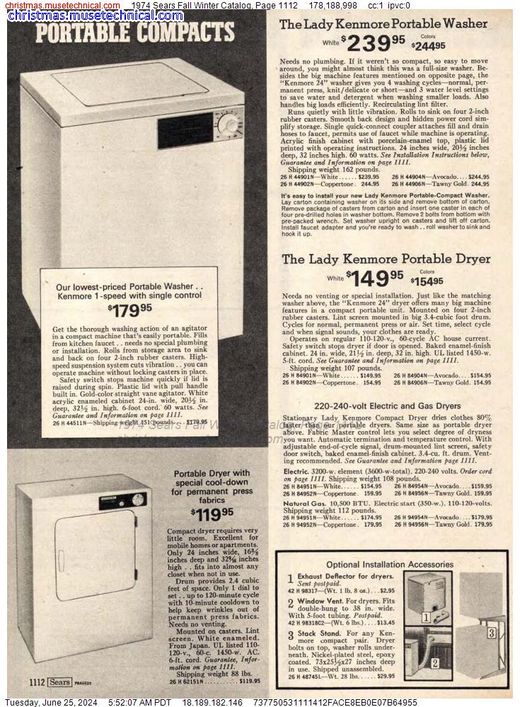 1974 Sears Fall Winter Catalog, Page 1112