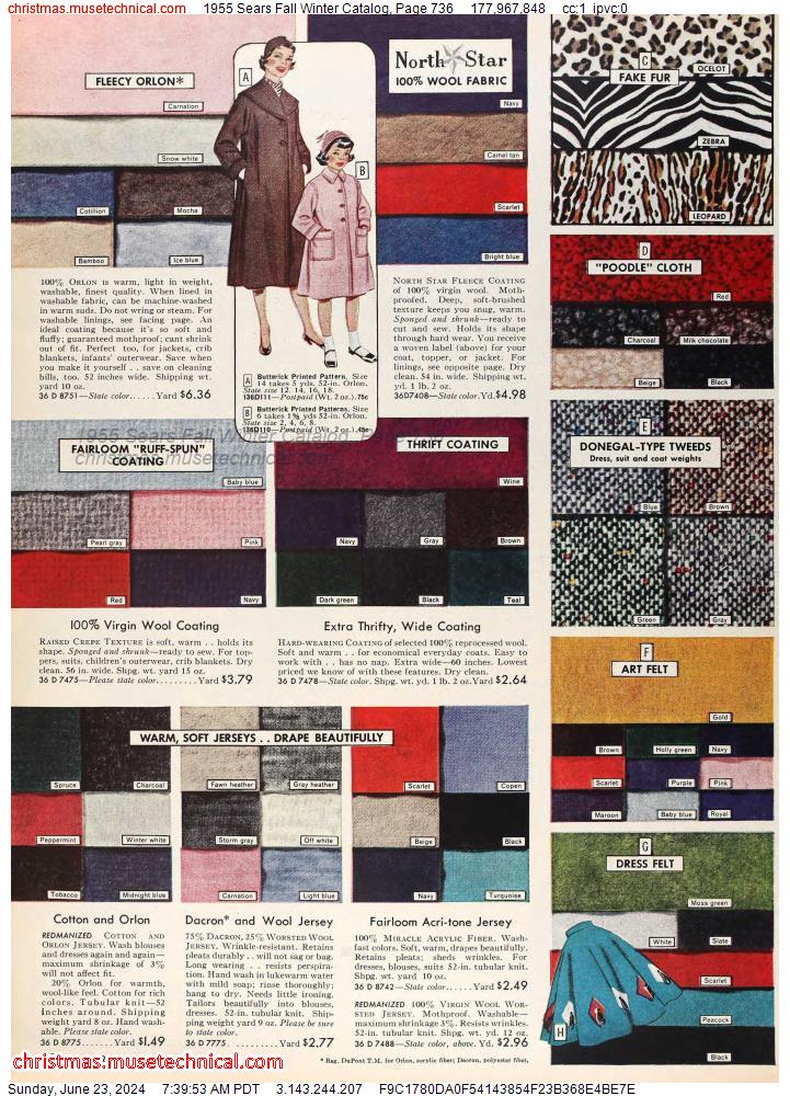 1955 Sears Fall Winter Catalog, Page 736