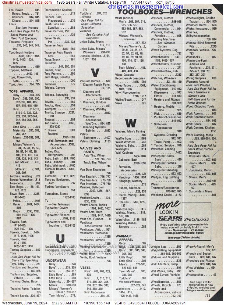 1985 Sears Fall Winter Catalog, Page 719