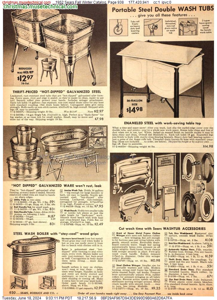 1952 Sears Fall Winter Catalog, Page 938