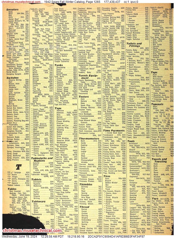 1942 Sears Fall Winter Catalog, Page 1265