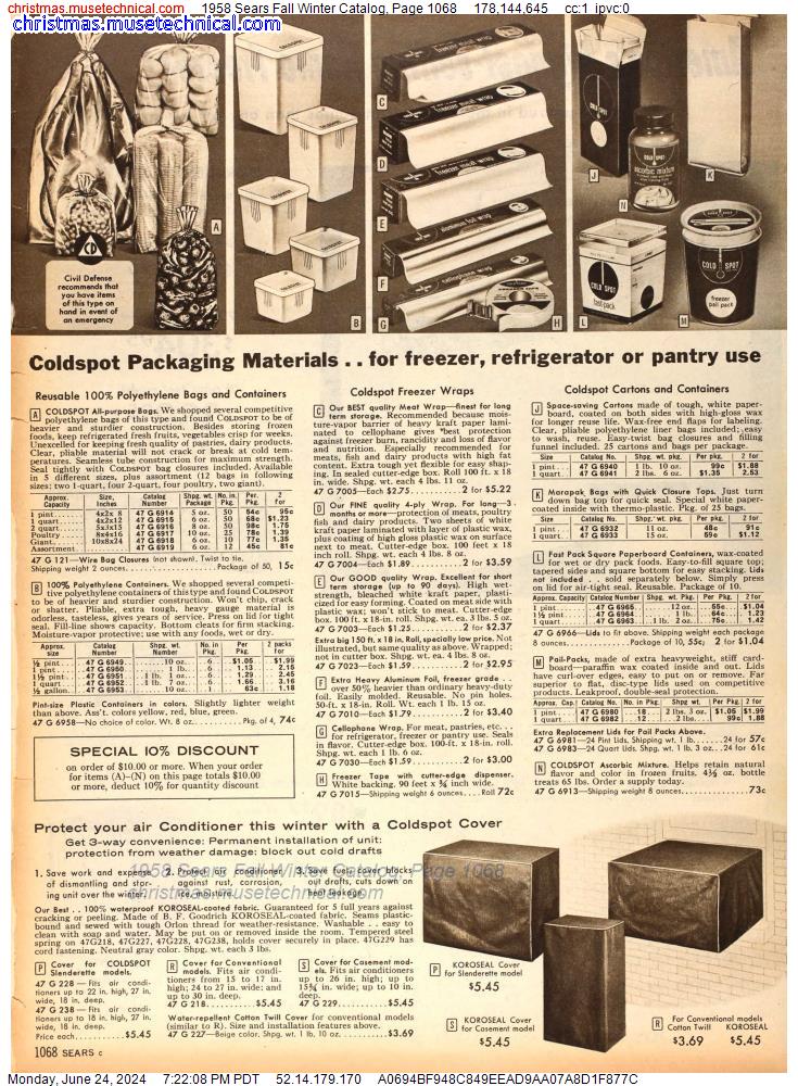 1958 Sears Fall Winter Catalog, Page 1068