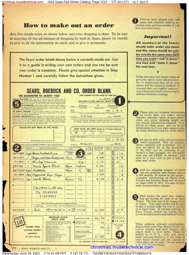 1943 Sears Fall Winter Catalog, Page 1223
