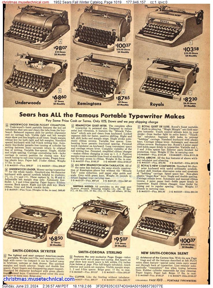 1952 Sears Fall Winter Catalog, Page 1019