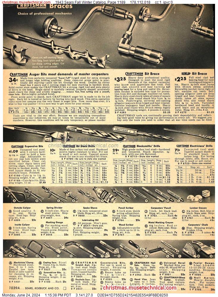 1943 Sears Fall Winter Catalog, Page 1189