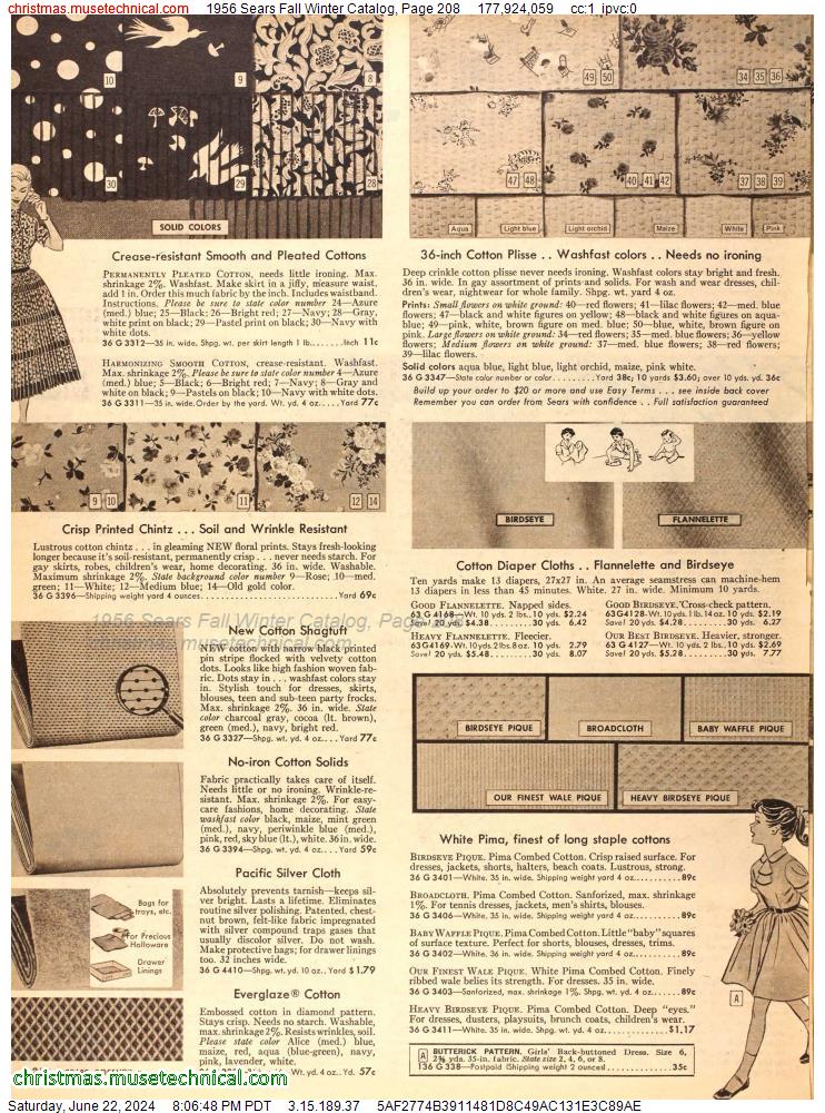 1956 Sears Fall Winter Catalog, Page 208