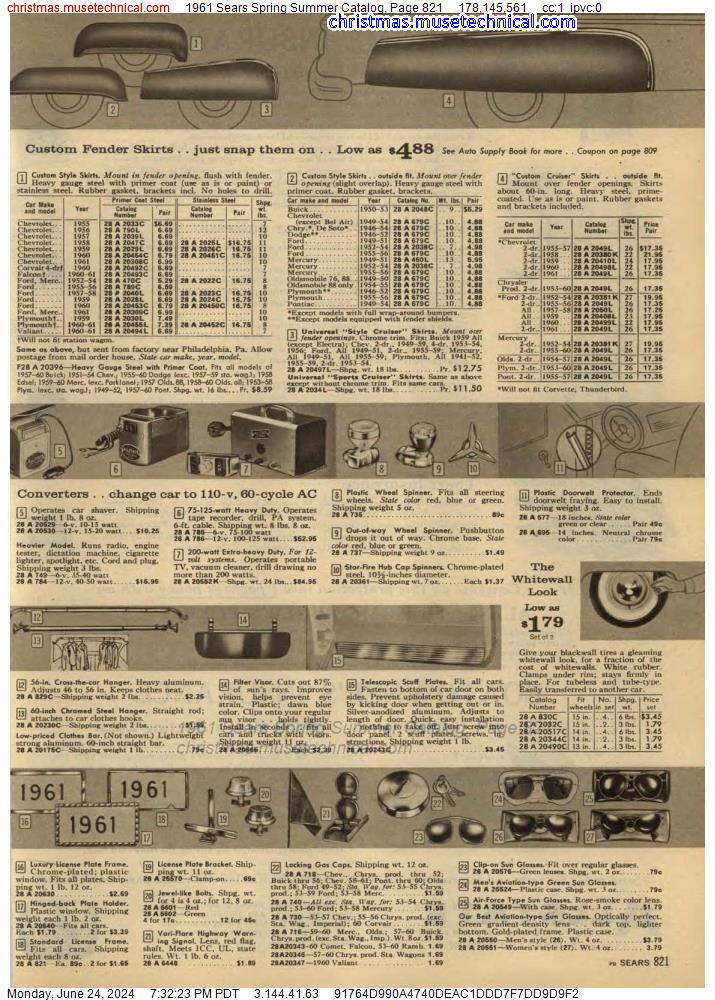 1961 Sears Spring Summer Catalog, Page 821