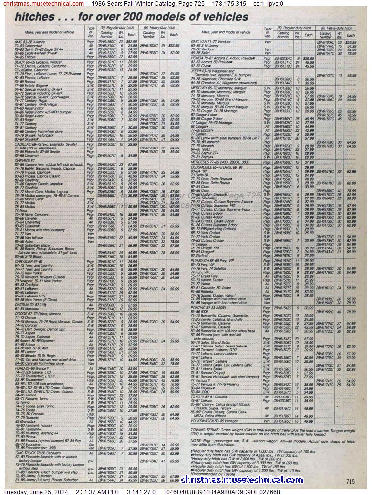 1986 Sears Fall Winter Catalog, Page 725