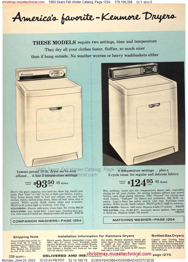 1960 Sears Fall Winter Catalog, Page 1254