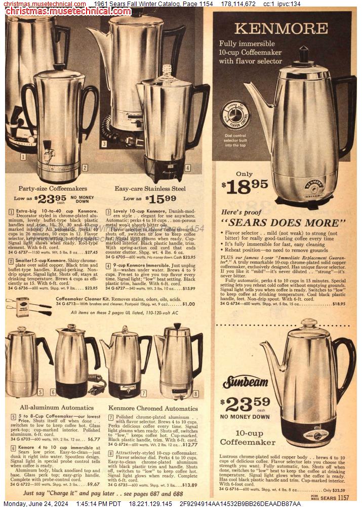 1961 Sears Fall Winter Catalog, Page 1154