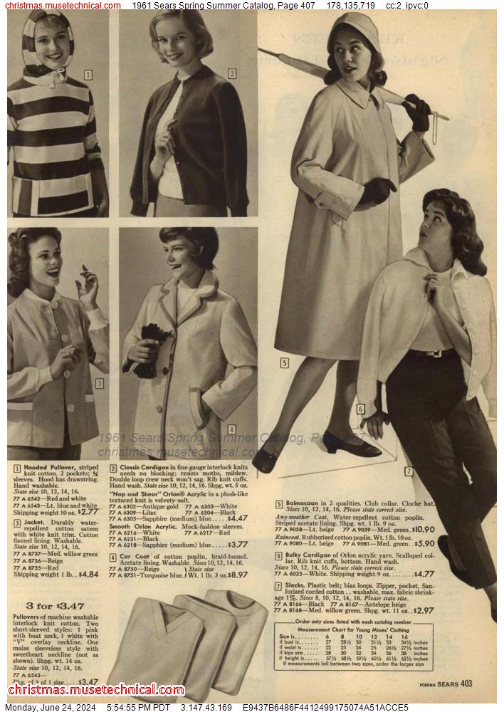 1961 Sears Spring Summer Catalog, Page 407