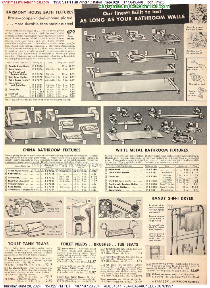 1950 Sears Fall Winter Catalog, Page 828