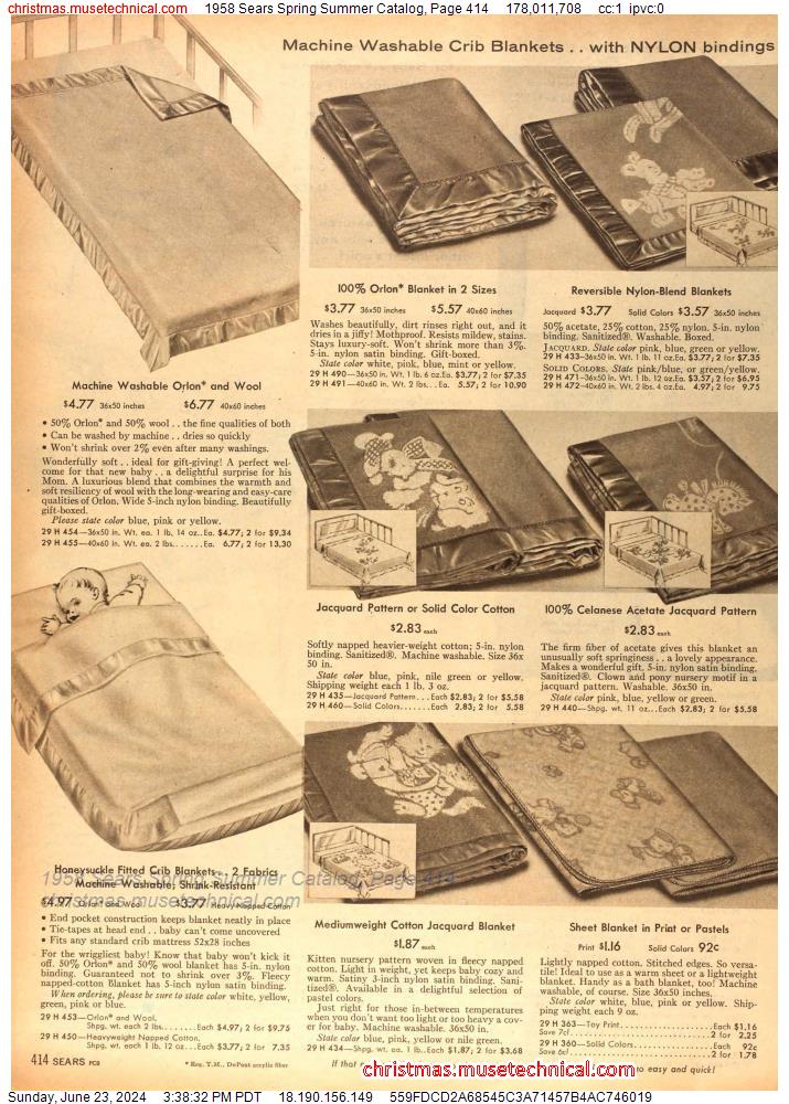 1958 Sears Spring Summer Catalog, Page 414