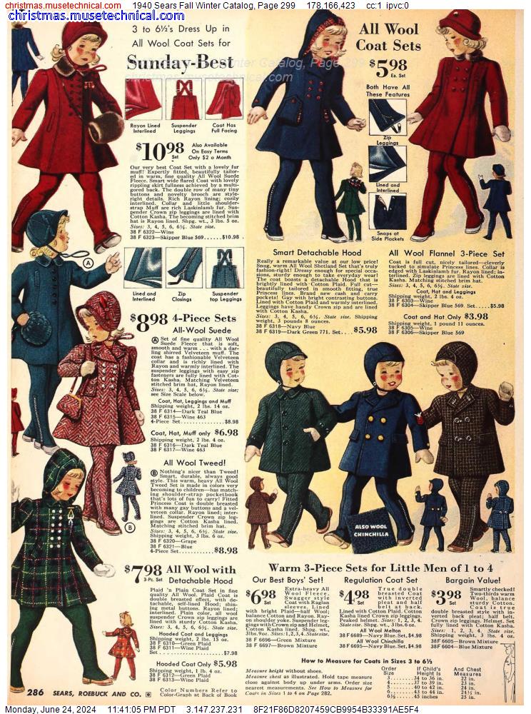 1940 Sears Fall Winter Catalog, Page 299