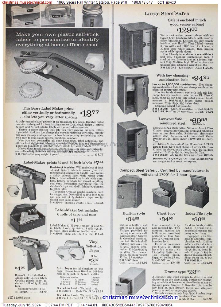 1966 Sears Fall Winter Catalog, Page 910
