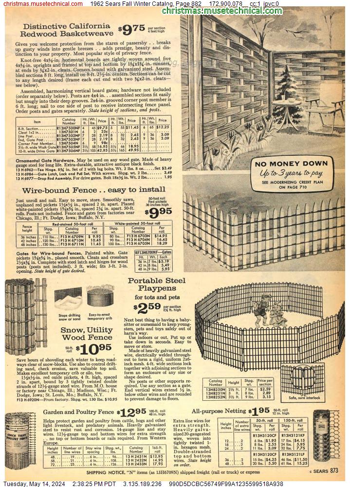 1962 Sears Fall Winter Catalog, Page 882